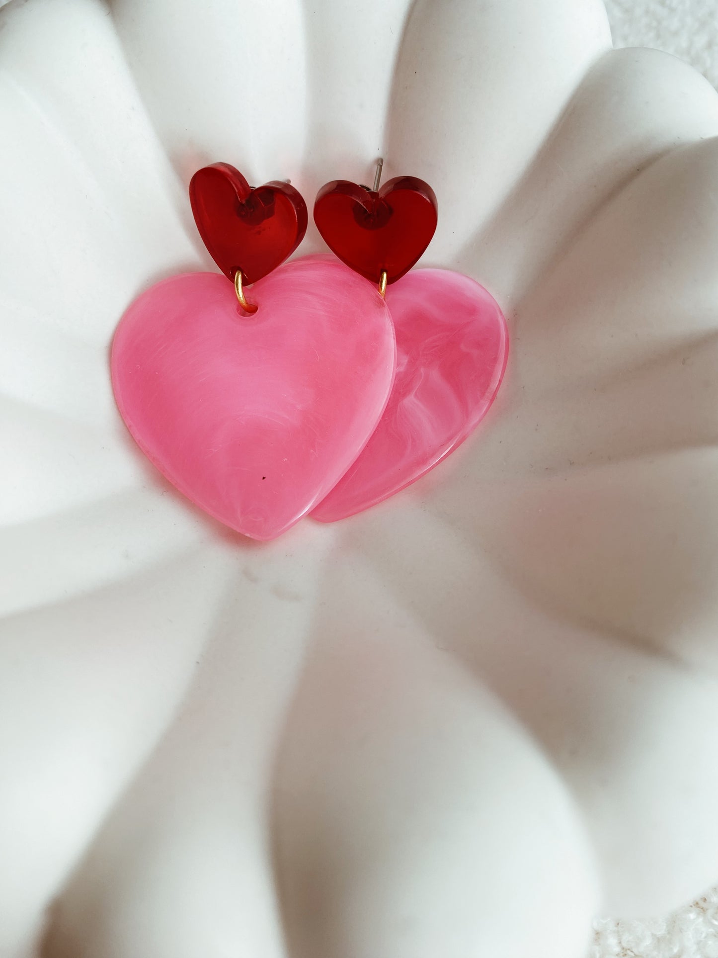 Boucles d'oreilles Coeur tendre (rose & rouge)