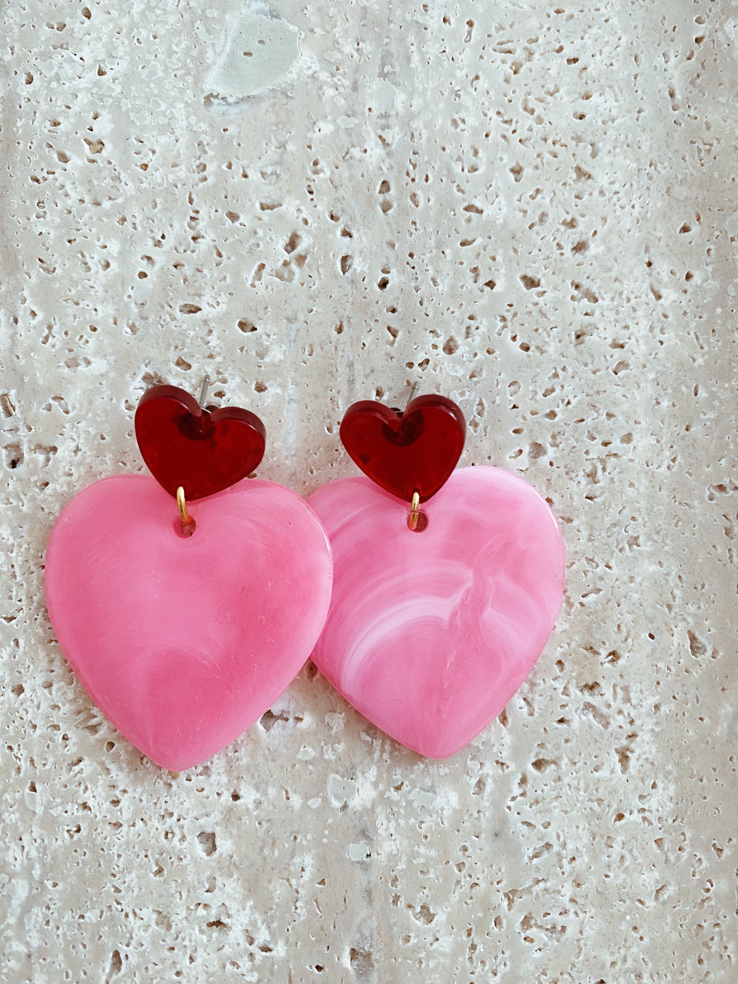 Boucles d'oreilles Coeur tendre (rose & rouge)