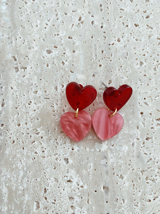 Boucles d'oreilles Coeur tendre (rose & rouge)
